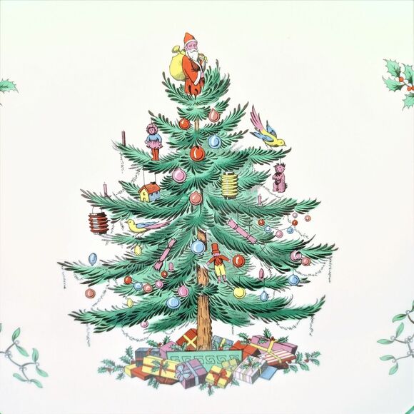 Spode Christmas Tree 11-1/8" Flat Cake or Cheese Plate England Santa Claus Xmas - Picture 2 of 5